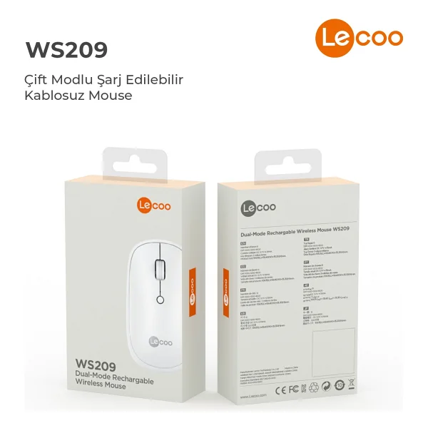 Lenovo Lecoo Ws209 Beyaz Şarjlı Sessiz Ergonomik Optik Kablosuz Mouse - Görsel 7
