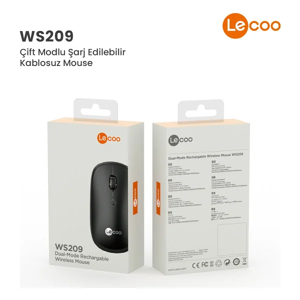 Lenovo Lecoo Ws209 Siyah Şarjlı Sessiz Ergonomik Optik Kablosuz Mouse - Görsel 7