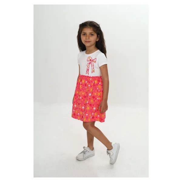 Toontoy Kız Çocuk Renkli Çiçek Baskılı Elbise - Açık Pembe - 5 Yaş - Görsel 4