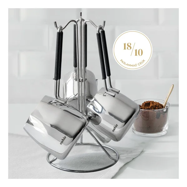 Nehir Modern 29015 Standlı 4'lü Çelik Cezve Seti - Görsel 7