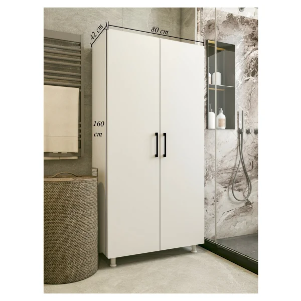 Montenero Çok Amaçlı Dolap Beyaz Banyo Düzenleyici Kiler Dolabı Kova Süpürge Paspas Deterjan Dolabı Orta Boy - Görsel 2