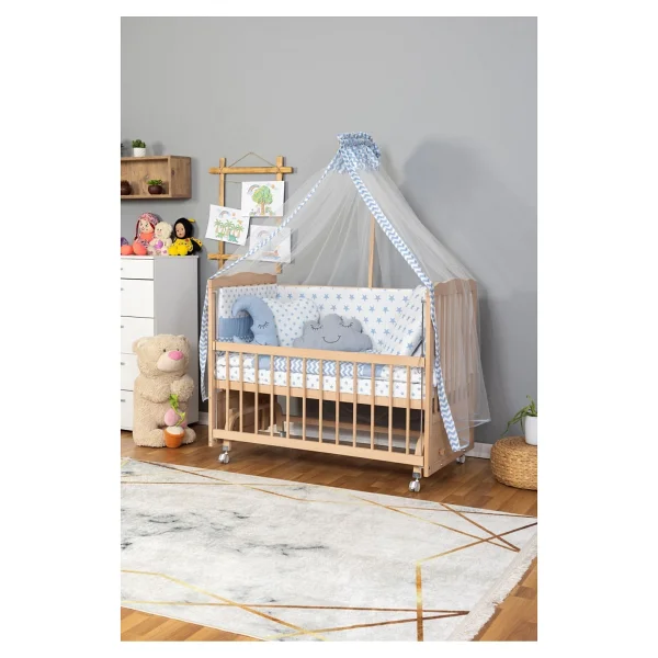 Bamgidoo Doğal Ahşap Anne Yanı Beşik Yeni Doğan Bebek Beşiği (Boyasız) 60x120 Uyku Seti Yatak Tekerlekli - Görsel 9