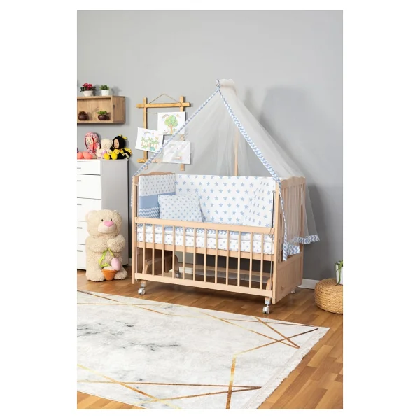 Bamgidoo Doğal Ahşap Anne Yanı Beşik Yeni Doğan Bebek Beşiği (Boyasız) 60x120 Uyku Seti Yatak Tekerlekli - Görsel 6