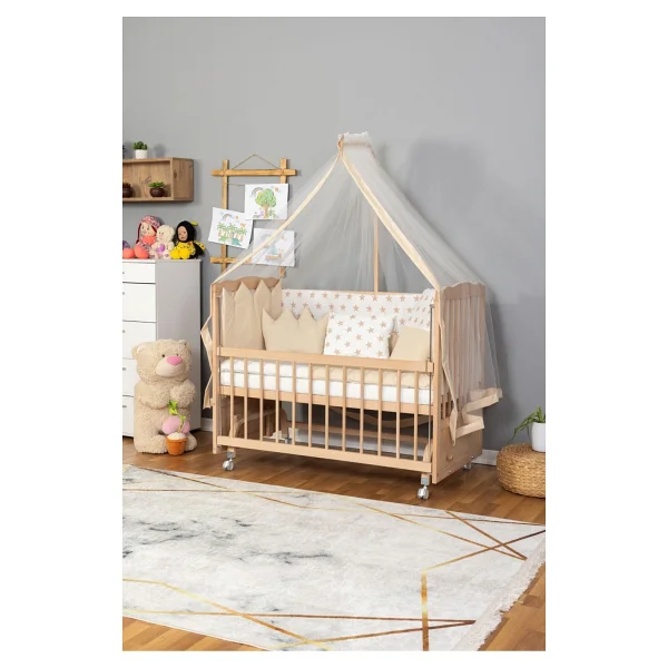 Bamgidoo Doğal Ahşap Anne Yanı Beşik Yeni Doğan Bebek Beşiği (Boyasız) 60x120 Uyku Seti Yatak Tekerlekli - Görsel 8