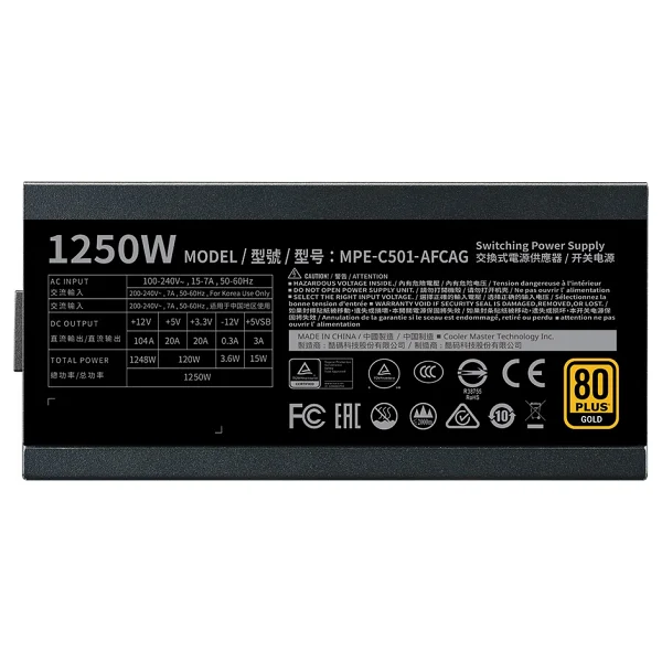 Cooler Master Mwe Gold V2 Mpe-C501-Afcag-3eeu Gen5 1250 W Power Supply - Görsel 3