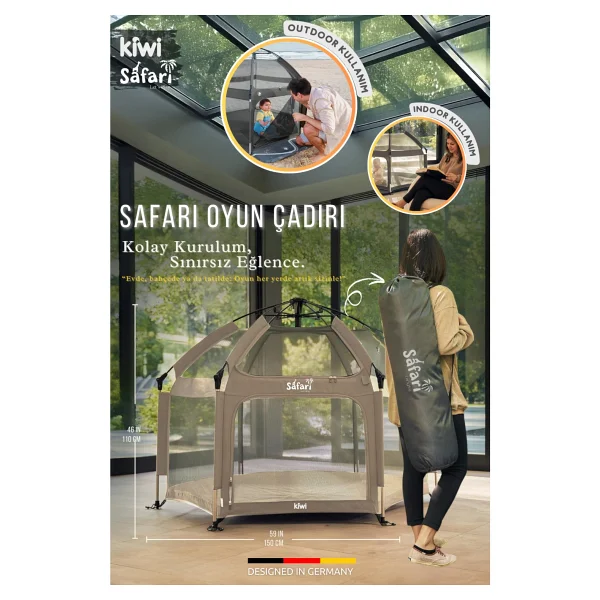 Safari Çocuk-Bebek Oyun Parkı-Çadırı +50 Uv Korumalı, Kolay Kurulum, Alüminyum Sağlam Gövde, Tse-Ce - Siyah - Görsel 6