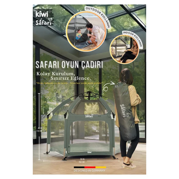 Safari Çocuk-Bebek Oyun Parkı-Çadırı +50 Uv Korumalı, Kolay Kurulum, Alüminyum Sağlam Gövde, Tse-Ce - Siyah - Görsel 5