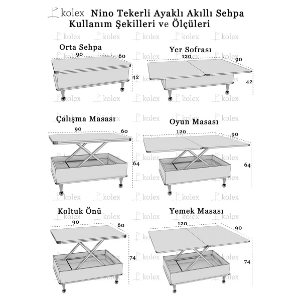 Kolexonline Nino Çekmeceli Akıllı Sehpa Tekerli Ayaklı Yemek Masası Çalışmaması Çam Renk - Görsel 4