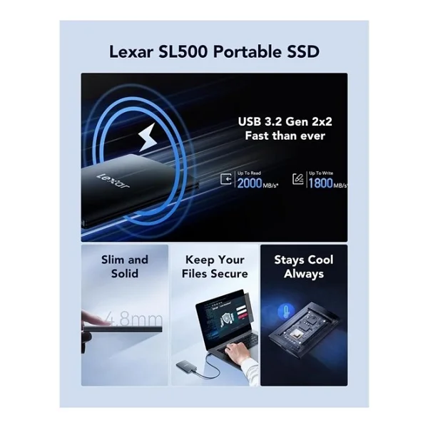 Lexar Sl500 Lsl500x002t-Rnbng USB 3.2 2 TB Taşınabilir SSD - Görsel 2
