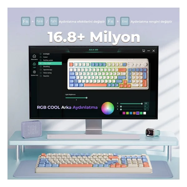 Aula S99 Retro Turuncu RGB %96 Kablolu/Kablosuz Oyuncu Klavyesi - Görsel 4