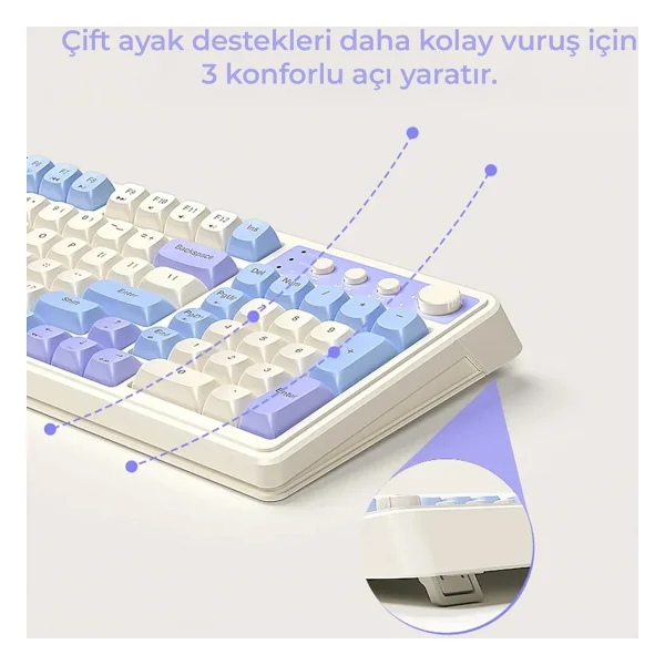 Aula S99 Retro Mavi RGB %96 Kablolu/Kablosuz Oyuncu Klavyesi - Görsel 5