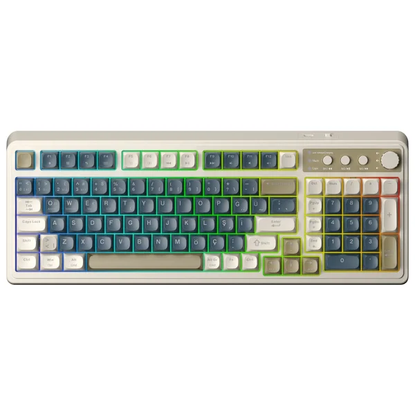 Aula S99 Retro RGB Gaming 3 Modlu Bluetooth/2.4ghz/USB-C Kablosuz Makrolu Türkçe Q Klavye Lacivert - Görsel 6