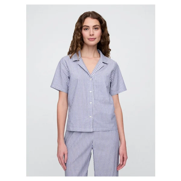 Gap Kadın Mavi Gapbody Poplin Kısa Kollu Pijama Üstü - Görsel 6