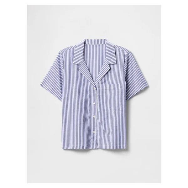 Gap Kadın Mavi Gapbody Poplin Kısa Kollu Pijama Üstü - Görsel 2