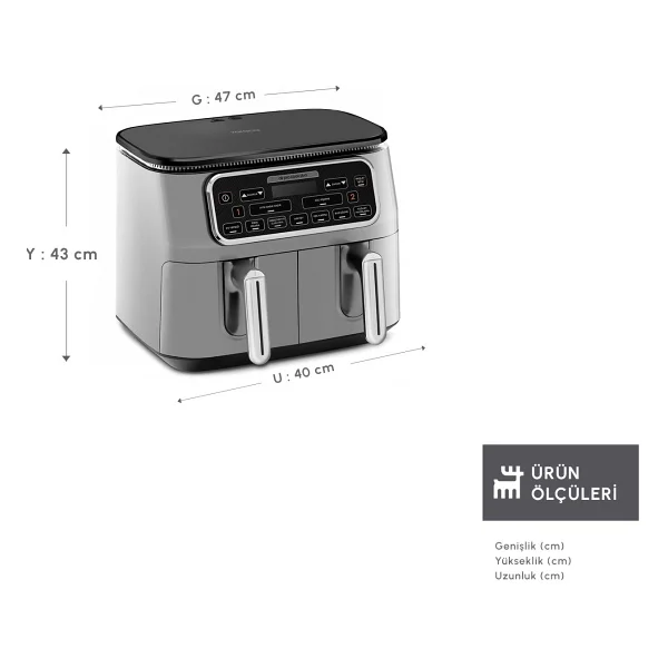 Karaca Air Pro Cook Duo Ev Yemeği Xxxl 8 Lt Cool Gray Yağsız Fritöz - Görsel 3