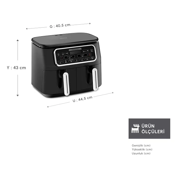Karaca Air Pro Cook Duo Ev Yemeği Xxxl 8 Lt Black Chrome Yağsız Fritöz - Görsel 3