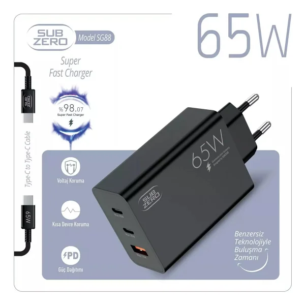Subzero Sg88 65 W Type-C Kablolu Hızlı Şarj Aleti - Görsel 2
