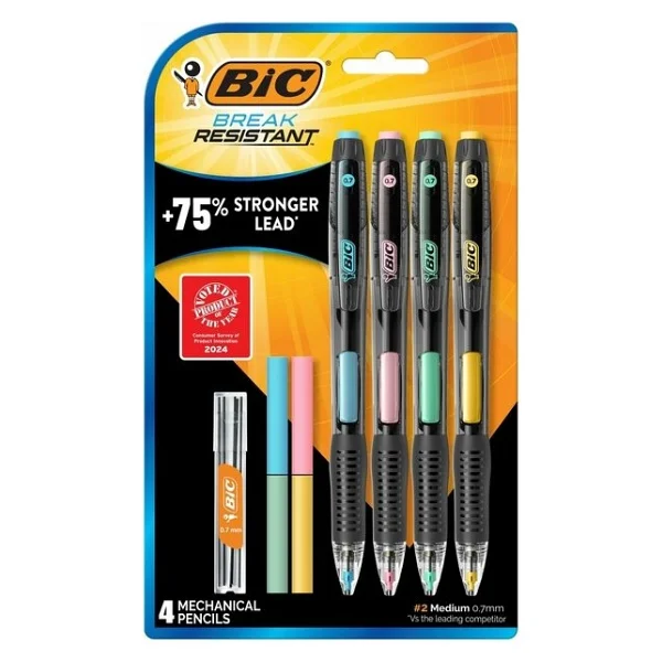 Bic 0,7 Mm Uç Boyutlu Mekanik Kurşun Kalem 4 Kalem +4 Silgi Okul Ve Ofis İçin Dayanıklı - Görsel 2