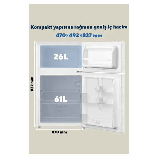 Kumtel Htmf-90ew Çift Kapılı Mini Buzdolabı - Görsel 4