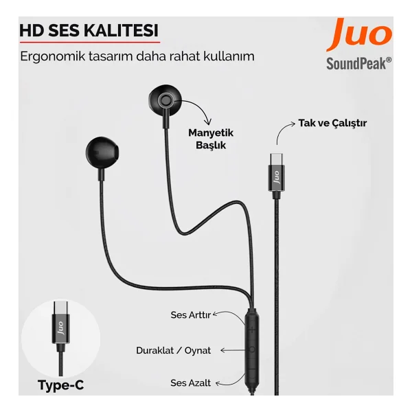Juo Jep20c Type-C Kablolu Kulak İçi Kulaklık - Görsel 2