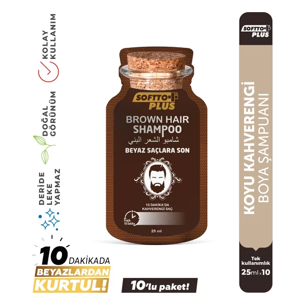 Softto Plus Brown Hair Anında Etkili Beyaz Kapatıcı Koyu Kahverengi Şampuan Boya 25 ml x 10 Adet - Görsel 5