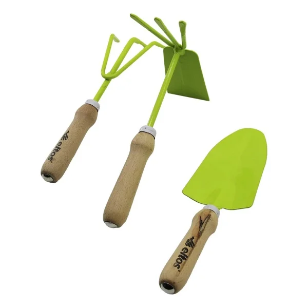 Eltos Ebs-003 3pcs Bahçe Hobi Seti Renkli Metal Çift Başlı Çapa - 3 Dişli Tırmık - Kürek Ahşap Saplı (4887) - 1 - Görsel 2