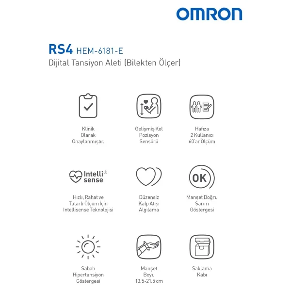 Omron Rs4 Hem-6181-E Intellisense Bilekten Dijital Tansiyon Aleti - Görsel 3