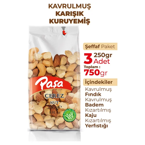 Paşa Kuruyemiş Kavrulmuş Karışık Kuruyemiş 250 Gr 3'lü - Görsel 2