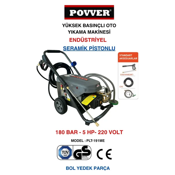Povver Profesyonel (Bakır Sargılı) İndüksiyon Motorlu Yüksek Basınçlı Yıkama Makinası (3700 W - 180 Bar) - Görsel 8