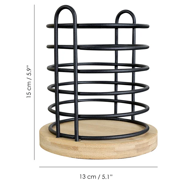 Bambu Tabanlı Metal Kaşıklık - Tezgah Üstü Dik Kaşıklık Mutfak Düzenleyici Dekoratif Organizer Bej - Görsel 5