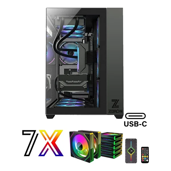 Zeiron Mirage X7 Tuş ve Kumanda Kontrolcülü 7x120 mm Gerçek ARGB Fanlı 600W 80Plus PSU Gaming Boş Akvaryum Bilgisayar Kasası - Görsel 2