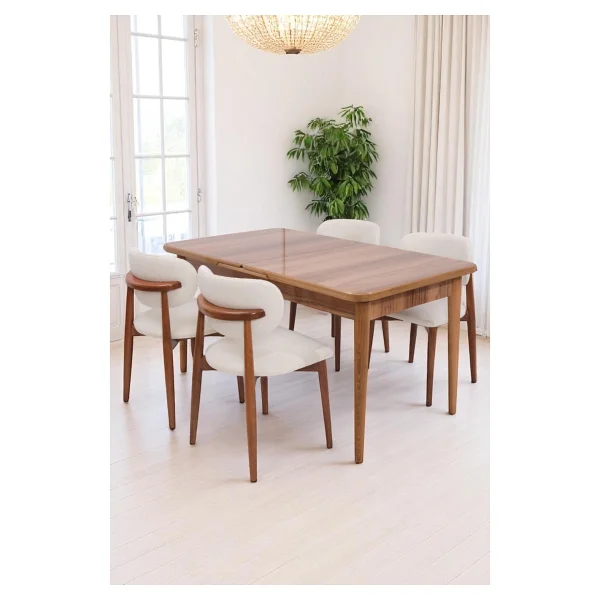 Duru Norte Mdf Lak Panel Açılır Yemek Masa Takımı 90x160 - Ceviz - Görsel 6