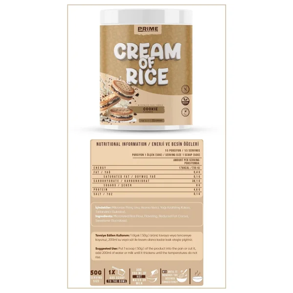 Prime Nutrition Cream Of Rice 750 Gram Cookie (Kurabiye Aromalı) - Görsel 2