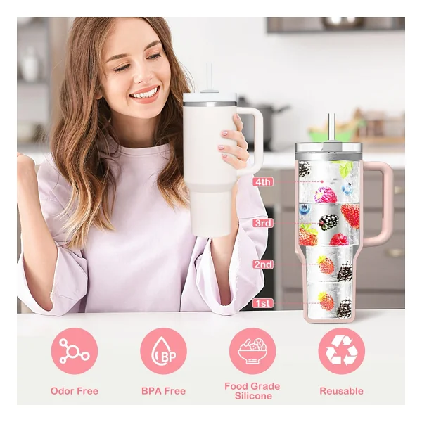 Stanley Quencher 20-30-40 Oz Termos Aksesuar 4 Bölmeli Kapaklı Silikon Buz Kalıbı - Görsel 2