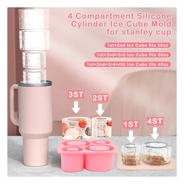 Stanley Quencher 20-30-40 Oz Termos Aksesuar 4 Bölmeli Kapaklı Silikon Buz Kalıbı - Görsel 3