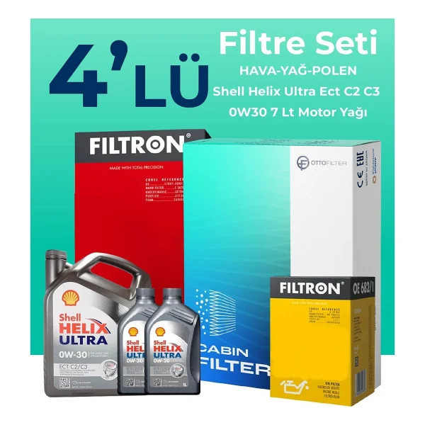 Filtron Ford Courier 1.5 Ecoblue Filtre Bakım Seti Shell Motor Yağlı (2024-2025) 4 Lü - Görsel 2