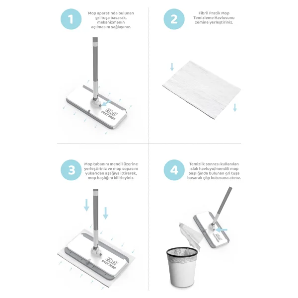 Fibril Easy Mop Pratik Temizlik Sistemi + 3 Paket Temizleme Havlusu 120 Yaprak - Görsel 4