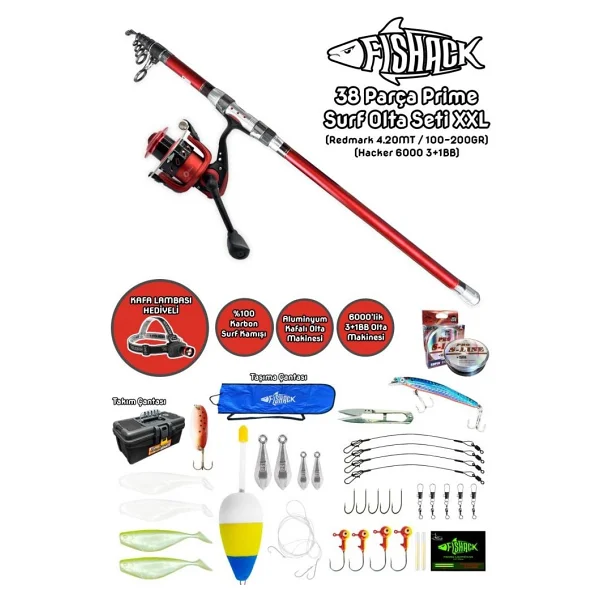 Fishack 38 Parca Surf Prime Deniz Olta Seti XXL - 4.20mt / 100-200gr - Görsel 3