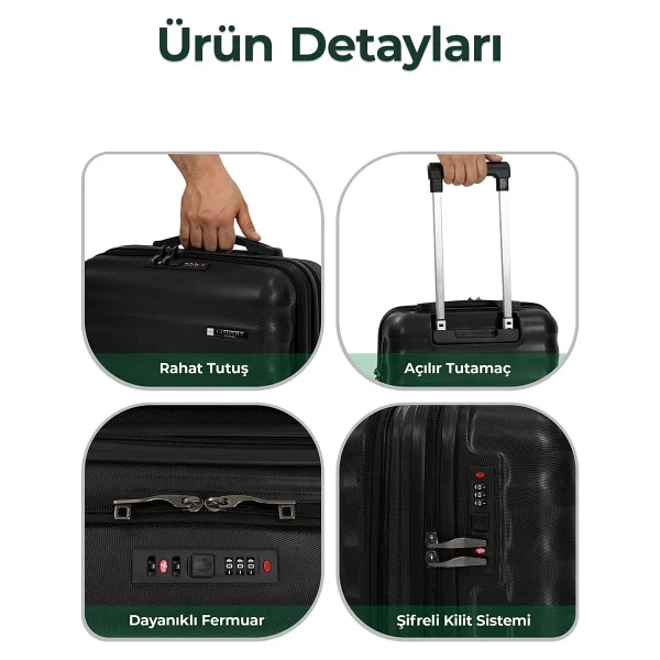 Cotpoly Vega Laptop Bölmeli Kabin Boy Valiz, Darbeye Dayanıklı Abs Bavul (Antrasit Kabin) - Görsel 5