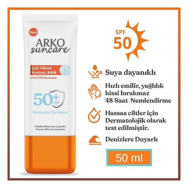Arko Suncare Çok Yüksek Korumalı 50 Ml 50 Faktör Yüz Güneş Kremi - Görsel 3