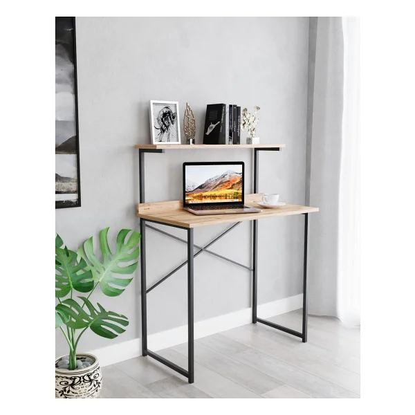 Çalışma Masası Kitaplıklı Laptop Bilgisayar Masası Raflı Ofis Masası Modern Metal Ayaklı Kompakt Masa Öğrenci Masaüstü Çalışma Alanı - Standart - Beyaz - Görsel 7