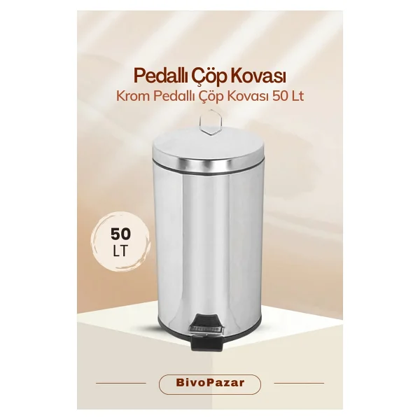 Palex Paslanmaz Krom 50 Lt Pedallı Çöp Kovası - Görsel 2