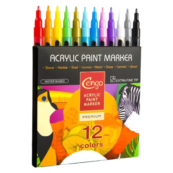 Cengo Cgo-602 Ekstra İnce Uçlu 12'li Akrilik Marker Kalem Seti - Görsel 4