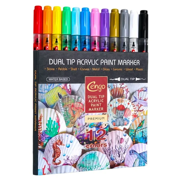 Cengo Cgo-604 Çift Taraflı 12'li Akrilik Marker Kalem Seti - Görsel 3