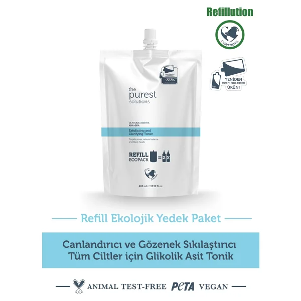 The Purest Solutions Exfoliating Clarifying Glycolic Acid 5% Aha + Bha Refill 400 Ml Tonik - Görsel 8
