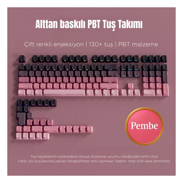 Leaven Mekanik Klavye Kontur Keycaps Seti- 97 Tuş Şeffaf RGB Uyumlu Çizgili Tuş Takımı - Desenli/Beyaz - Görsel 9