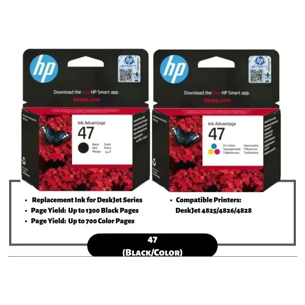 Hp 47 6zd61ae / 6zd21ae Siyah + Renkli 2'li Set Kartuş - Görsel 2