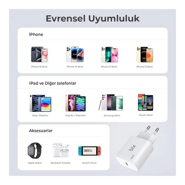 Bix Bxcl20ta 20 W Lightning Kablolu Hızlı Şarj Aleti - Görsel 2