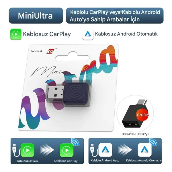 Carlinkit Mini Ultra 5.0 Kablosuz Carplay Adaptör - Görsel 2