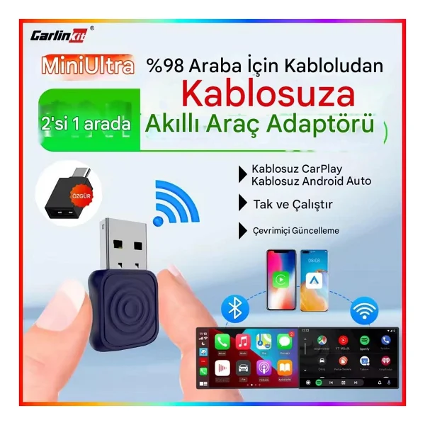 Carlinkit Mini Ultra 5.0 Kablosuz Carplay Adaptör - Görsel 3